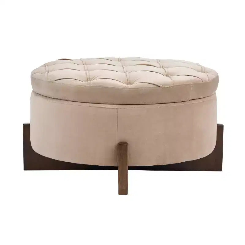 Christopher Knight Home Javier Pouf de rangement rond moderne en bois rembourré avec design capitonné et couvercle réversible