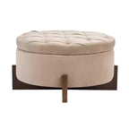 Christopher Knight Home Javier Pouf de rangement rond moderne en bois rembourré avec design capitonné et couvercle réversible