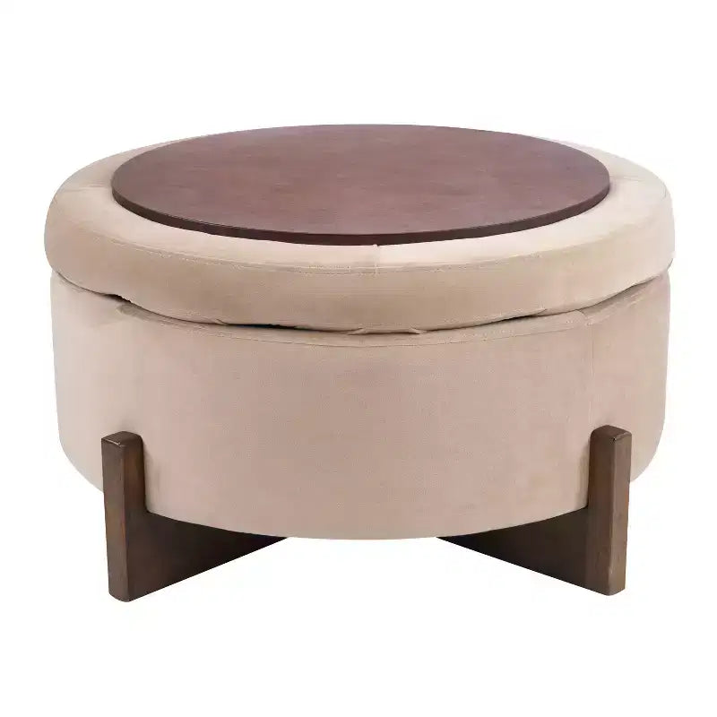 Christopher Knight Home Javier Pouf de rangement rond moderne en bois rembourré avec design capitonné et couvercle réversible
