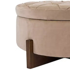 Christopher Knight Home Javier Pouf de rangement rond moderne en bois rembourré avec design capitonné et couvercle réversible