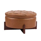 Christopher Knight Home Javier Pouf de rangement rond moderne en bois rembourré avec design capitonné et couvercle réversible