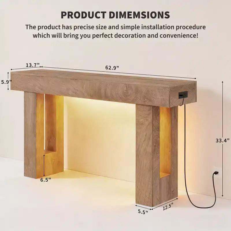 GustoWave 63 Table console de ferme, Table d'entrée en bois avec étagère de rangement, Table de canapé étroite pour couloir, entrée, Bois de santal
