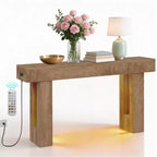 GustoWave 63 Table console de ferme, Table d'entrée en bois avec étagère de rangement, Table de canapé étroite pour couloir, entrée, Bois de santal