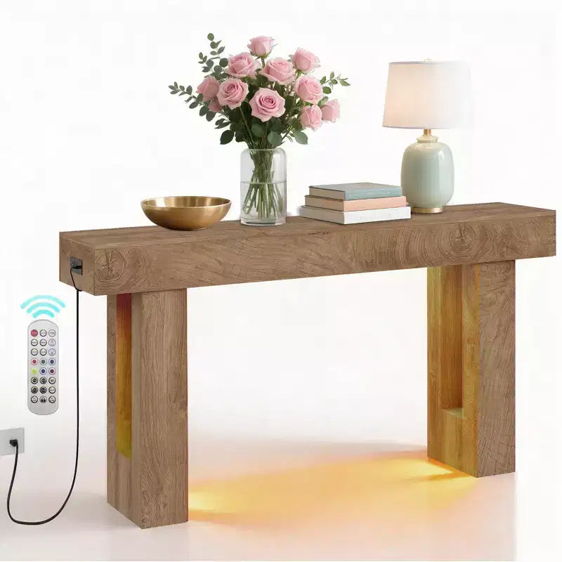 GustoWave 63 Table console de ferme, Table d'entrée en bois avec étagère de rangement, Table de canapé étroite pour couloir, entrée, Bois de santal