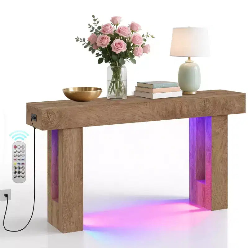 GustoWave 63 Console Table, Table de canapé rectangulaire en bois avec étagère de rangement, Table d'appoint étroite pour couloir, entrée, foyer