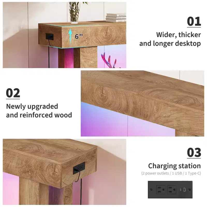 GustoWave 63 Console Table, Table de canapé rectangulaire en bois avec étagère de rangement, Table d'appoint étroite pour couloir, entrée, foyer