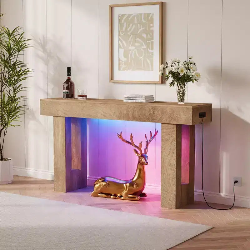 GustoWave 63 Console Table, Table de canapé rectangulaire en bois avec étagère de rangement, Table d'appoint étroite pour couloir, entrée, foyer
