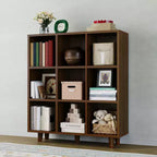Étagère de bibliothèque mi-siècle à 9 niveaux, Rangement en cubes croisés avec kit anti-basculement, Organisateur rétro pour salon, bureau à domicile