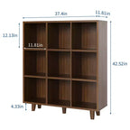 Étagère de bibliothèque mi-siècle à 9 niveaux, Rangement en cubes croisés avec kit anti-basculement, Organisateur rétro pour salon, bureau à domicile