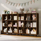 Étagère de bibliothèque mi-siècle à 9 niveaux, Rangement en cubes croisés avec kit anti-basculement, Organisateur rétro pour salon, bureau à domicile