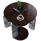 Ensemble Table Basse Ronde Moderne Ora Maison avec Pieds en Pierre Frittée et Table d'Appoint Assortie, Noir