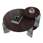 Ensemble Table Basse Ronde Moderne Ora Maison avec Pieds en Pierre Frittée et Table d'Appoint Assortie, Noir