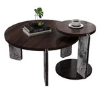 Ensemble Table Basse Ronde Moderne Ora Maison avec Pieds en Pierre Frittée et Table d'Appoint Assortie, Noir