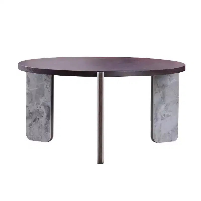 Ensemble Table Basse Ronde Moderne Ora Maison avec Pieds en Pierre Frittée et Table d'Appoint Assortie, Noir