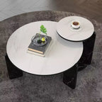 Ensemble Table Basse Ronde Moderne Ora Maison avec Pieds en Pierre Frittée et Table d'Appoint Assortie, Noir