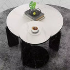 Ensemble Table Basse Ronde Moderne Ora Maison avec Pieds en Pierre Frittée et Table d'Appoint Assortie, Noir