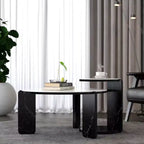 Ensemble Table Basse Ronde Moderne Ora Maison avec Pieds en Pierre Frittée et Table d'Appoint Assortie, Noir