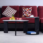 Ensemble Table Basse Ronde Moderne Ora Maison avec Pieds en Pierre Frittée et Table d'Appoint Assortie, Noir