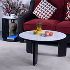 Ensemble Table Basse Ronde Moderne Ora Maison avec Pieds en Pierre Frittée et Table d'Appoint Assortie, Noir