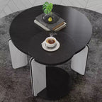 Ensemble Table Basse Ronde Moderne Ora Maison avec Pieds en Pierre Frittée et Table d'Appoint Assortie, Noir