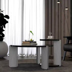 Ensemble Table Basse Ronde Moderne Ora Maison avec Pieds en Pierre Frittée et Table d'Appoint Assortie, Noir