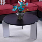 Ensemble Table Basse Ronde Moderne Ora Maison avec Pieds en Pierre Frittée et Table d'Appoint Assortie, Noir