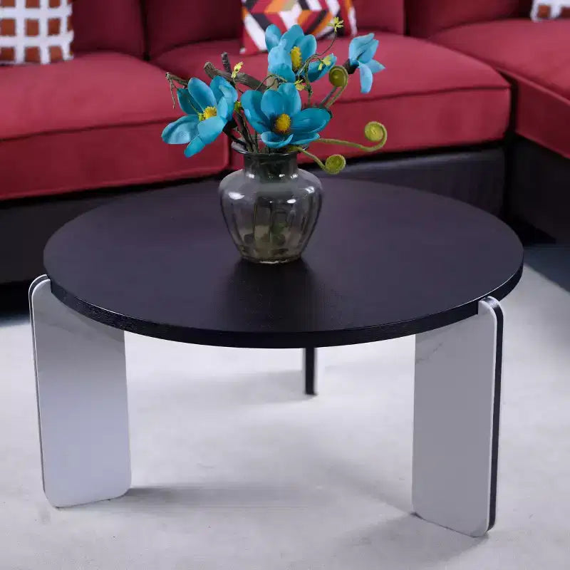 Ensemble Table Basse Ronde Moderne Ora Maison avec Pieds en Pierre Frittée et Table d'Appoint Assortie, Noir