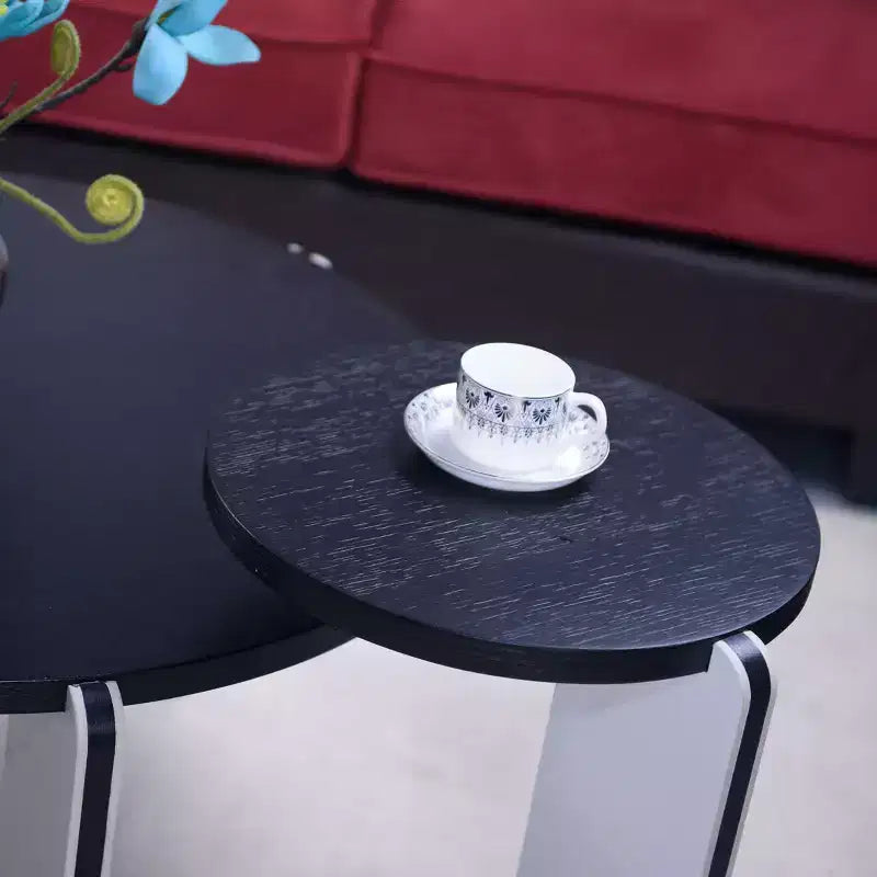 Ensemble Table Basse Ronde Moderne Ora Maison avec Pieds en Pierre Frittée et Table d'Appoint Assortie, Noir