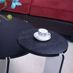 Ensemble Table Basse Ronde Moderne Ora Maison avec Pieds en Pierre Frittée et Table d'Appoint Assortie, Noir