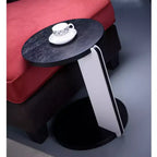 Ensemble Table Basse Ronde Moderne Ora Maison avec Pieds en Pierre Frittée et Table d'Appoint Assortie, Noir