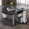 Ensemble Table Basse Ronde Moderne Ora Maison avec Pieds en Pierre Frittée et Table d'Appoint Assortie, Noir