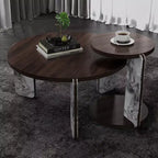 Ensemble Table Basse Ronde Moderne Ora Maison avec Pieds en Pierre Frittée et Table d'Appoint Assortie, Noir