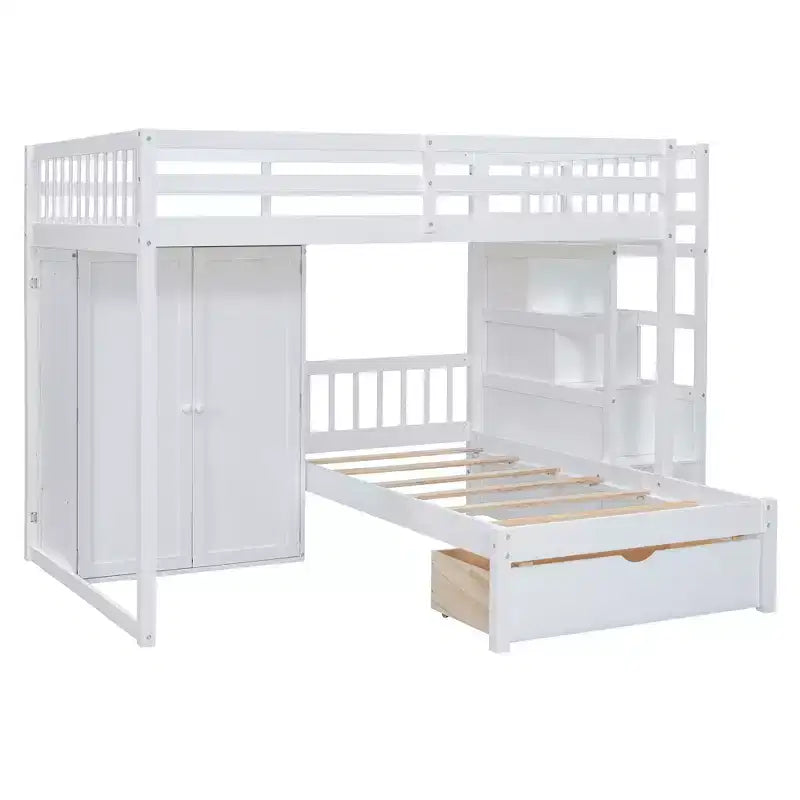 Lit superposé moderne Luxystar, une place et demie sur une place, avec armoire et 5 tiroirs