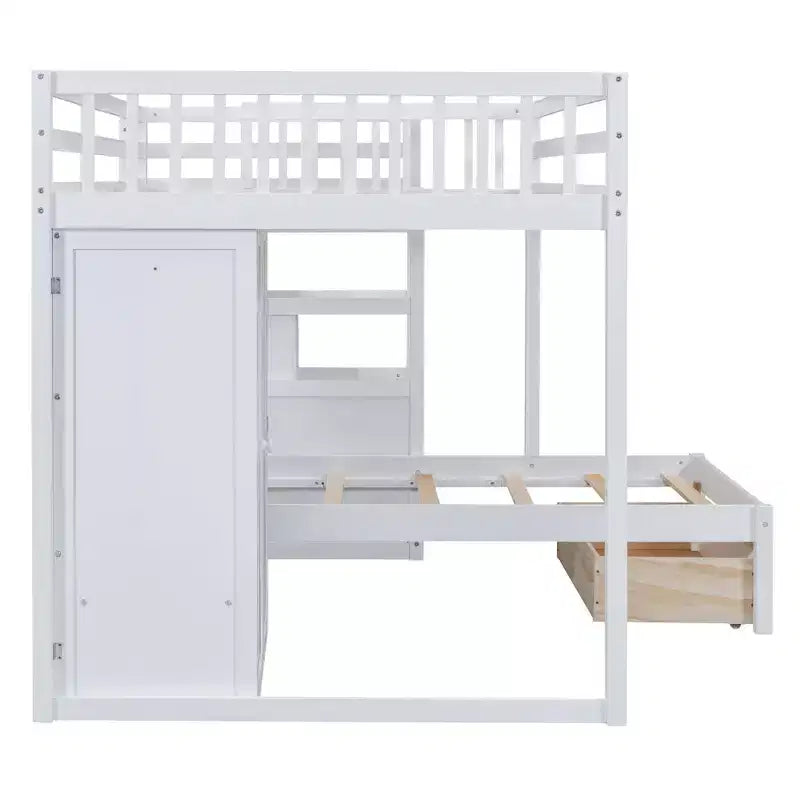 Lit superposé moderne Luxystar, une place et demie sur une place, avec armoire et 5 tiroirs