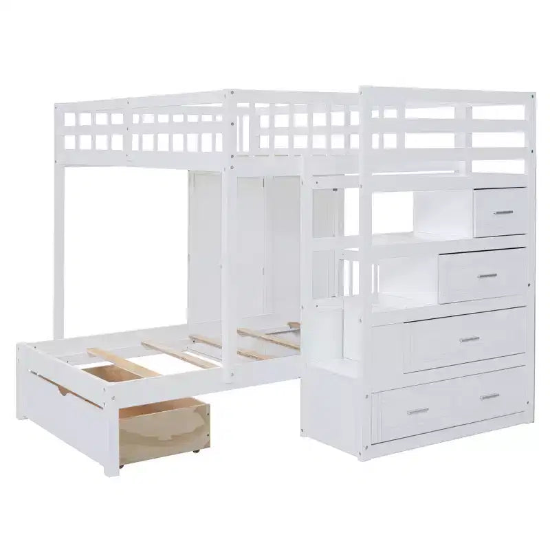 Lit superposé moderne Luxystar, une place et demie sur une place, avec armoire et 5 tiroirs