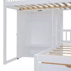 Lit superposé moderne Luxystar, une place et demie sur une place, avec armoire et 5 tiroirs
