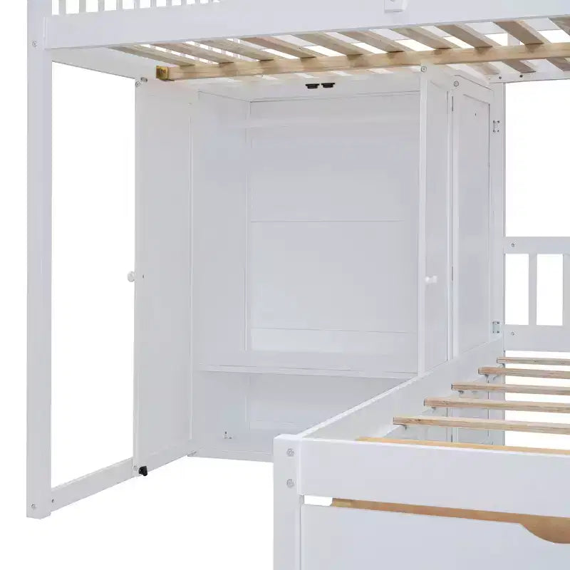 Lit superposé moderne Luxystar, une place et demie sur une place, avec armoire et 5 tiroirs