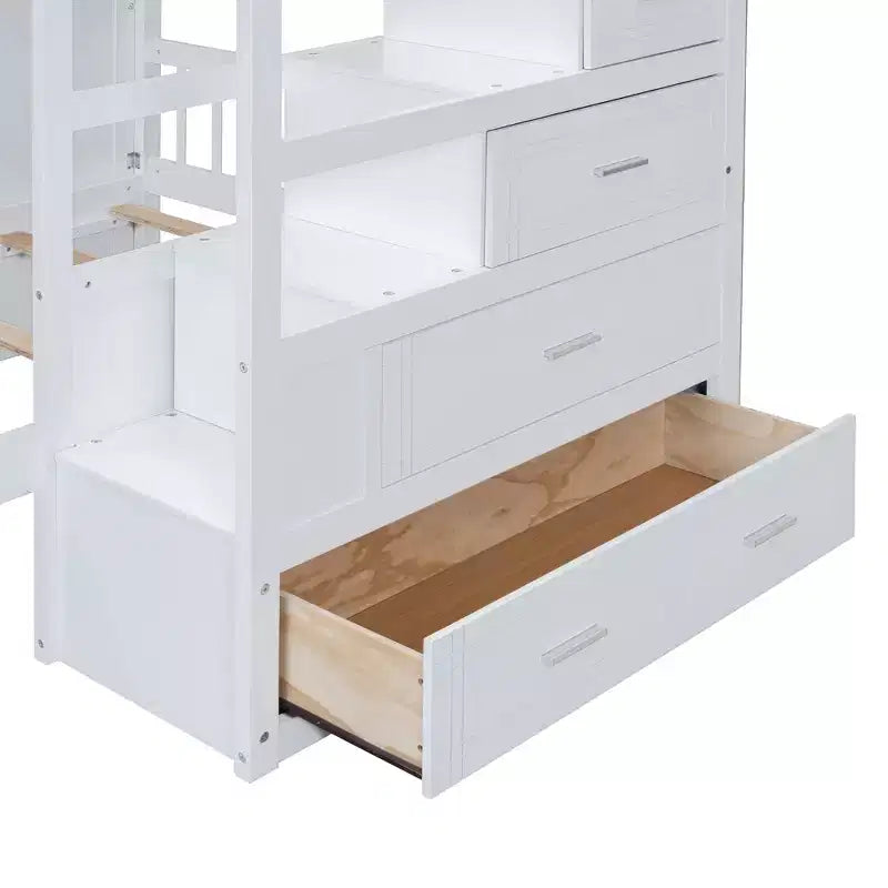 Lit superposé moderne Luxystar, une place et demie sur une place, avec armoire et 5 tiroirs