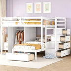 Lit superposé moderne Luxystar, une place et demie sur une place, avec armoire et 5 tiroirs