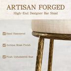 Lot de 2 tabourets de bar hauteur comptoir, tabourets de comptoir modernes rembourrés avec pieds en fer bronze martelé, chaises d'îlot en tissu bouclé pour salle à manger et bar