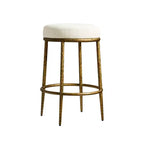 Lot de 2 tabourets de bar hauteur comptoir, tabourets de comptoir modernes rembourrés avec pieds en fer bronze martelé, chaises d'îlot en tissu bouclé pour salle à manger et bar
