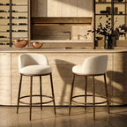 Lot de 2 tabourets de bar hauteur comptoir, tabourets de comptoir modernes rembourrés avec pieds en fer bronze martelé, chaises d'îlot en tissu bouclé pour salle à manger et bar