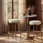 Lot de 2 tabourets de bar hauteur comptoir, tabourets de comptoir modernes rembourrés avec pieds en fer bronze martelé, chaises d'îlot en tissu bouclé pour salle à manger et bar