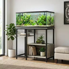Meuble support pour aquarium Garvee avec armoire – Support pour aquarium de 40 à 50 gallons avec prises électriques, construction robuste en métal et bois, étagères de rangement ouvertes