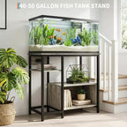 Meuble support pour aquarium Garvee avec armoire – Support pour aquarium de 40 à 50 gallons avec prises électriques, construction robuste en métal et bois, étagères de rangement ouvertes