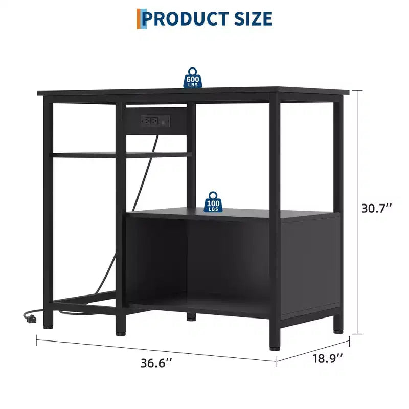 Meuble support pour aquarium Garvee avec armoire – Support pour aquarium de 40 à 50 gallons avec prises électriques, construction robuste en métal et bois, étagères de rangement ouvertes