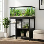 Meuble support pour aquarium Garvee avec armoire – Support pour aquarium de 40 à 50 gallons avec prises électriques, construction robuste en métal et bois, étagères de rangement ouvertes