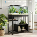 Meuble support pour aquarium Garvee avec armoire – Support pour aquarium de 40 à 50 gallons avec prises électriques, construction robuste en métal et bois, étagères de rangement ouvertes