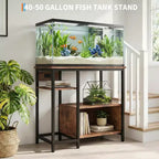 Meuble support pour aquarium Garvee avec armoire – Support pour aquarium de 40 à 50 gallons avec prises électriques, construction robuste en métal et bois, étagères de rangement ouvertes