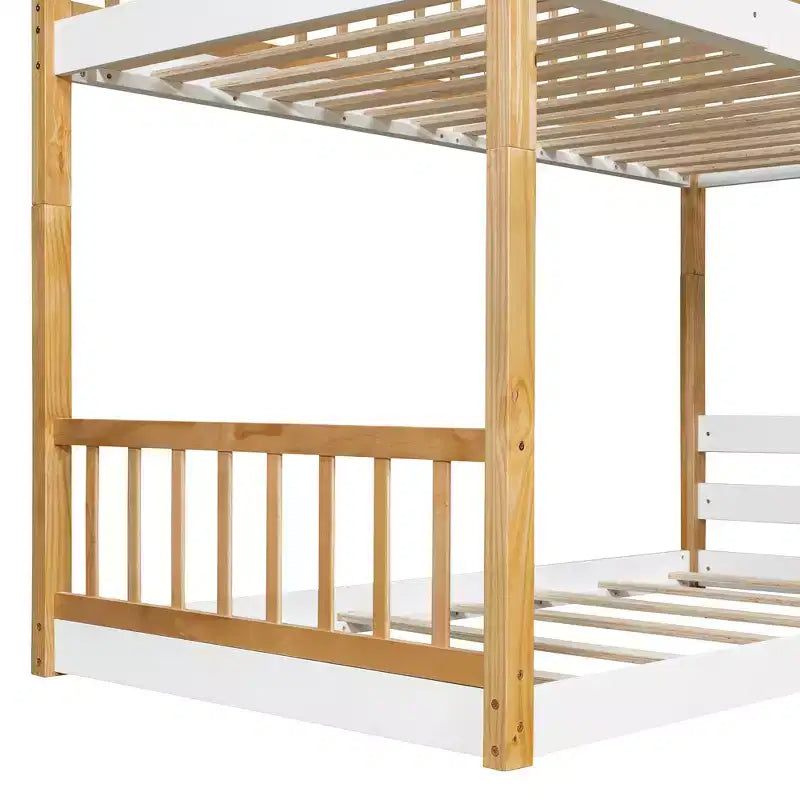 Bellemave Lit Superposé Maison Jumeau sur Jumeau avec Toit et Fenêtre, Lit Superposé Enfant en Bois avec Échelle et Barrières de Sécurité, Cadre en Pin Massif, Naturel